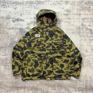 Authentic Bape 2000’s Green Camo Mountain Full Zip Jacket L